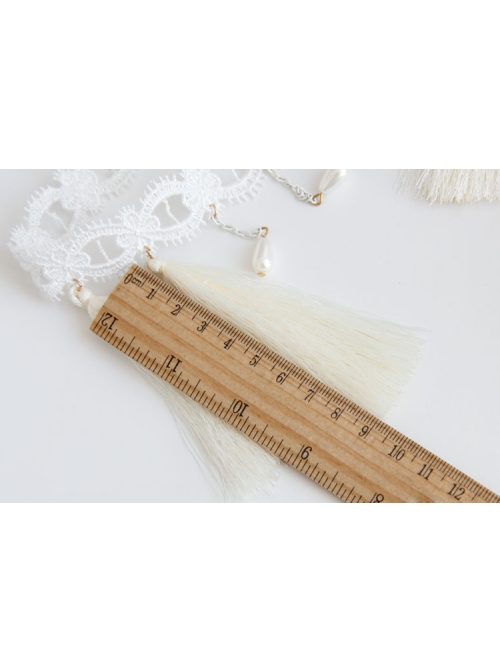 Christmas Wreath Tassels Retro Holiday Elastic White Tassels Pearls Headband