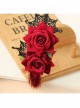 Gothic Retro Halloween Christmas Retro Red Rose Lace Tassel Headband