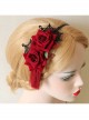 Gothic Retro Halloween Christmas Retro Red Rose Lace Tassel Headband