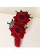 Gothic Retro Halloween Christmas Retro Red Rose Lace Tassel Headband
