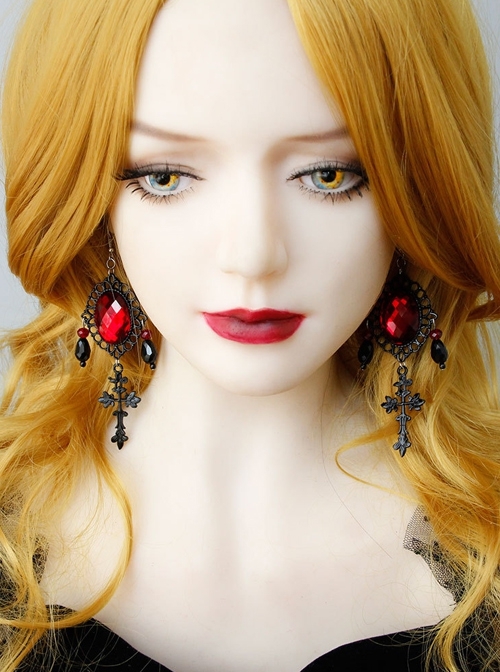 Black Vampire Style Gothic Ruby Cross Prom Halloween Grim Reaper Earrings