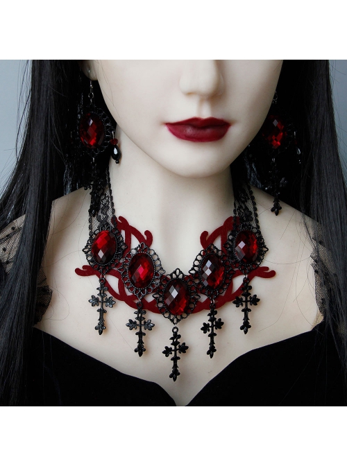 Black Vampire Style Gothic Ruby Cross Prom Halloween Grim Reaper Earrings