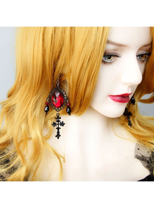 Black Vampire Style Gothic Ruby Cross Prom Halloween Grim Reaper Earrings