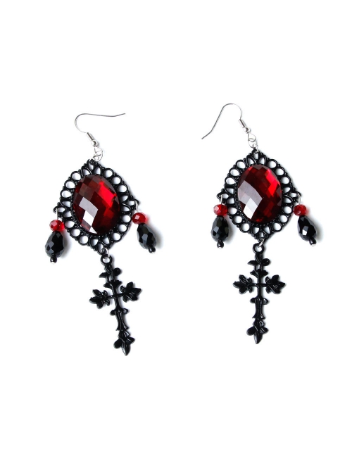 Black Vampire Style Gothic Ruby Cross Prom Halloween Grim Reaper Earrings