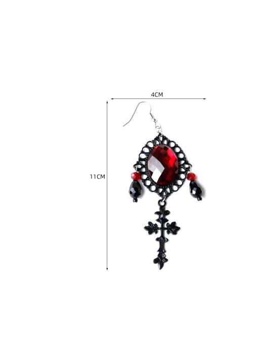 Black Vampire Style Gothic Ruby Cross Prom Halloween Grim Reaper Earrings