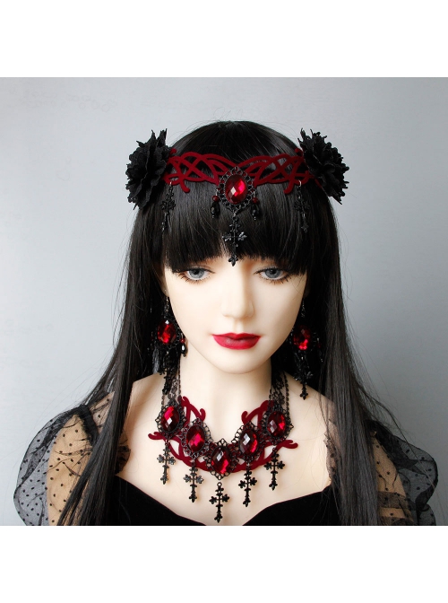 Black Vampire Style Gothic Ruby Cross Prom Halloween Grim Reaper Earrings