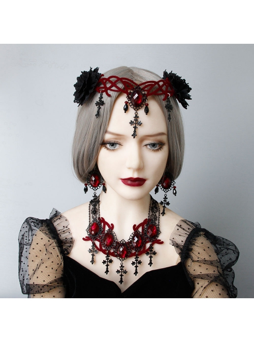 Black Vampire Style Gothic Ruby Cross Prom Halloween Grim Reaper Earrings