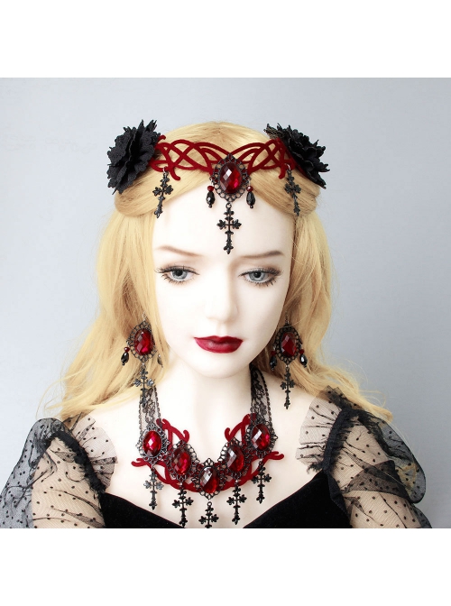 Black Vampire Style Gothic Ruby Cross Prom Halloween Grim Reaper Earrings