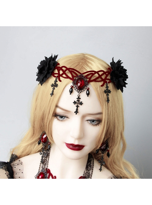 Black Vampire Style Gothic Ruby Cross Prom Halloween Grim Reaper Earrings