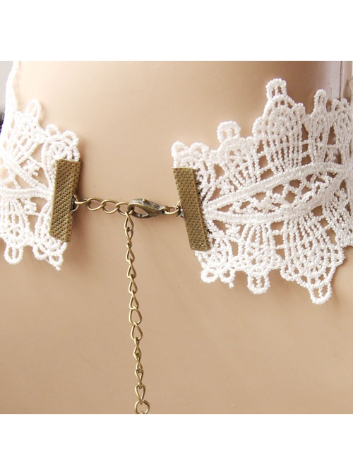 Vintage Fashion Lolita Ruby White Lace Diamond Lady Choker