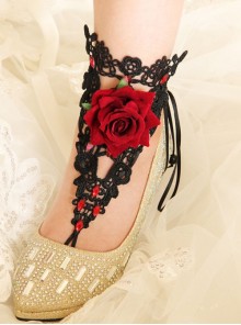 Retro Fashion Gothic Rose Flower Black Lace Ruby Lace Anklet
