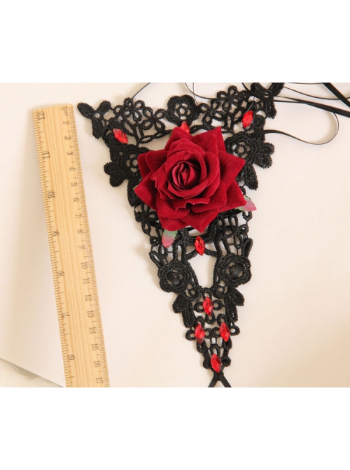 Retro Fashion Gothic Rose Flower Black Lace Ruby Lace Anklet
