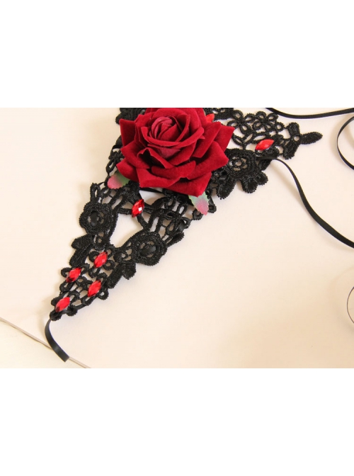 Retro Fashion Gothic Rose Flower Black Lace Ruby Lace Anklet