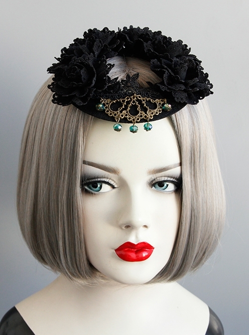 Retro Gothic Lace Garland Crystal Halloween Christmas Prom Show Black Top Hat Ornament