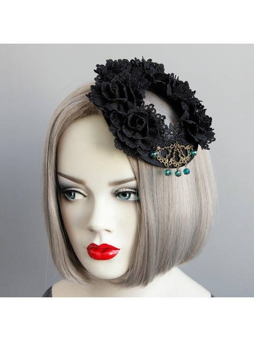 Retro Gothic Lace Garland Crystal Halloween Christmas Prom Show Black Top Hat Ornament