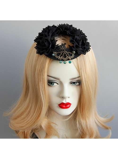 Retro Gothic Lace Garland Crystal Halloween Christmas Prom Show Black Top Hat Ornament