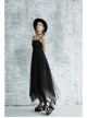 Metal Eyelets Shoulder Strap Irregular Hem Black Punk Long Chiffon Slip Dress