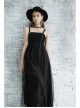 Metal Eyelets Shoulder Strap Irregular Hem Black Punk Long Chiffon Slip Dress