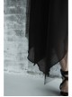 Metal Eyelets Shoulder Strap Irregular Hem Black Punk Long Chiffon Slip Dress