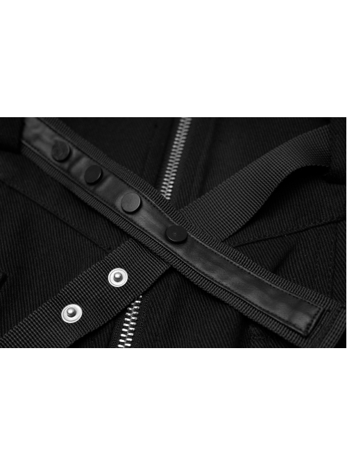 High Waist Front Zipper Metal Eyelets Belt Side Pocket Black Punk Denim Skirt