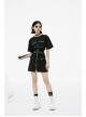 High Waist Front Zipper Metal Eyelets Belt Side Pocket Black Punk Denim Skirt