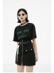High Waist Front Zipper Metal Eyelets Belt Side Pocket Black Punk Denim Skirt