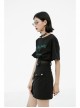 High Waist Front Zipper Metal Eyelets Belt Side Pocket Black Punk Denim Skirt
