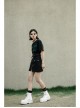 High Waist Front Zipper Metal Eyelets Belt Side Pocket Black Punk Denim Skirt