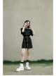 High Waist Front Zipper Metal Eyelets Belt Side Pocket Black Punk Denim Skirt