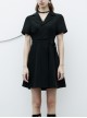 Lapel Metal Buckle Belt Collect Waist A-Shape Hem Black Punk Dress