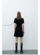 Lapel Metal Buckle Belt Collect Waist A-Shape Hem Black Punk Dress