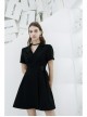 Lapel Metal Buckle Belt Collect Waist A-Shape Hem Black Punk Dress