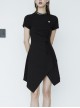 Front Heart-Shape Hollow-Out Lace-Up Short Sleeve Irregular Hem Black Punk Dress