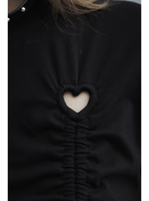Front Heart-Shape Hollow-Out Lace-Up Short Sleeve Irregular Hem Black Punk Dress