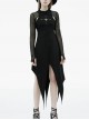 Black Gothic Front Chest Hollow-Out Irregular Shape Corner Hem Mesh Hooded Jacket Two-Piece Dress
