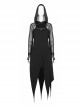 Black Gothic Front Chest Hollow-Out Irregular Shape Corner Hem Mesh Hooded Jacket Two-Piece Dress