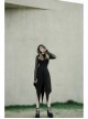 Black Gothic Front Chest Hollow-Out Irregular Shape Corner Hem Mesh Hooded Jacket Two-Piece Dress