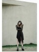 Black Gothic Front Chest Hollow-Out Irregular Shape Corner Hem Mesh Hooded Jacket Two-Piece Dress