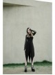 Black Gothic Front Chest Hollow-Out Irregular Shape Corner Hem Mesh Hooded Jacket Two-Piece Dress