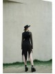 Black Gothic Front Chest Hollow-Out Irregular Shape Corner Hem Mesh Hooded Jacket Two-Piece Dress