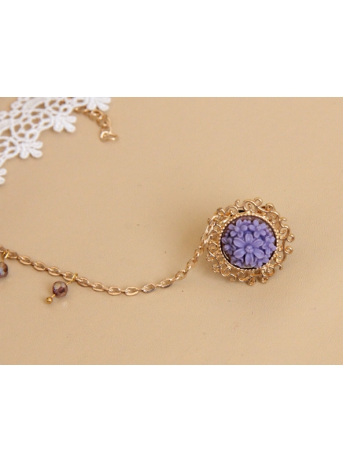 Fashion Lolita Butterfly Rose Purple Flower White Lace Bridesmaid Female Bracelet With Ring One Chain