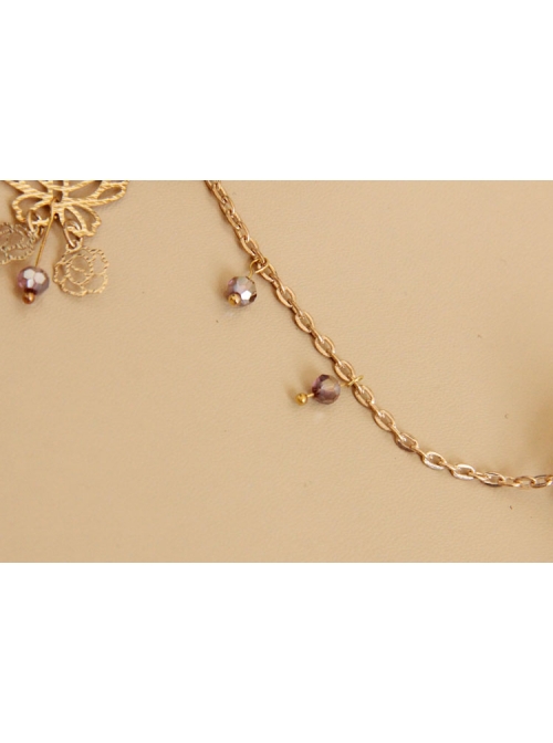 Fashion Lolita Butterfly Rose Purple Flower White Lace Bridesmaid Female Bracelet With Ring One Chain