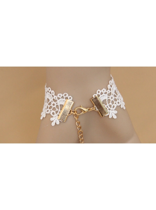 Fashion Lolita Butterfly Rose Purple Flower White Lace Bridesmaid Female Bracelet With Ring One Chain