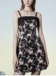 Black Punk Folding Collar A-Shape Print Slip Dress