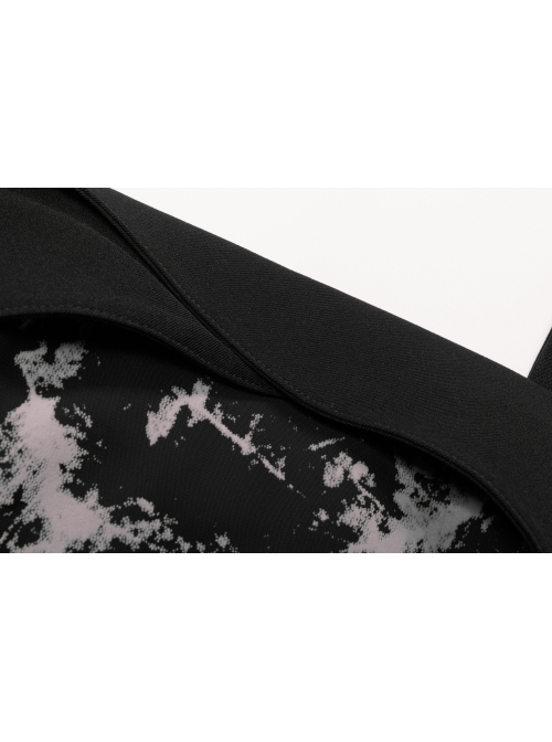 Black Punk Folding Collar A-Shape Print Slip Dress