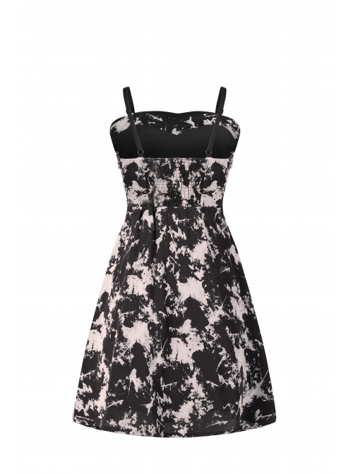 Black Punk Folding Collar A-Shape Print Slip Dress