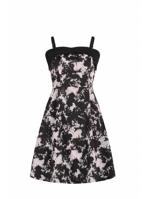 Black Punk Folding Collar A-Shape Print Slip Dress