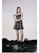 Black Punk Folding Collar A-Shape Print Slip Dress