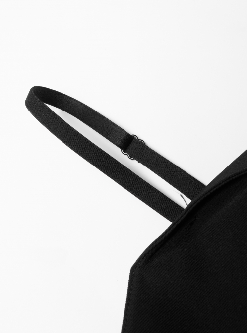 Black Punk Folding Collar A-Shape Print Slip Dress