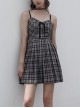 Front Chest Bow Decoration White Plaid Punk Slip Dress